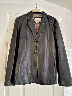 Nine West Women's Leather Jacket Size Large Black